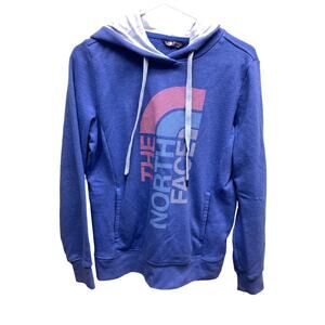Womens The North Face Purple Blue Hoodie Sweatshirt With Large Logo On The Front
